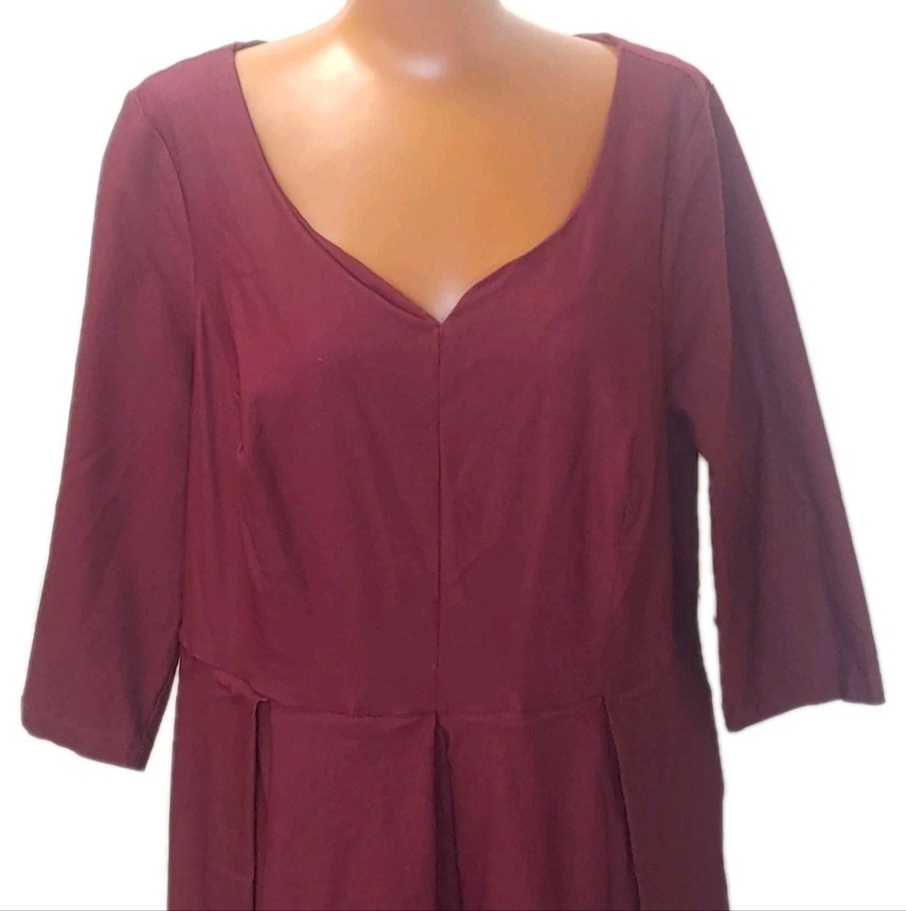 Modcloth Skater Dress Woman Plus 2X Burgundy Red Sweetheart Pleated Back Zipper - Picture 2 of 9